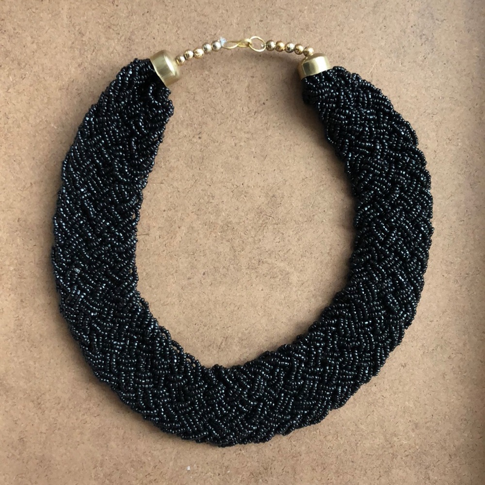 Black Hand-Woven Beaded Necklace